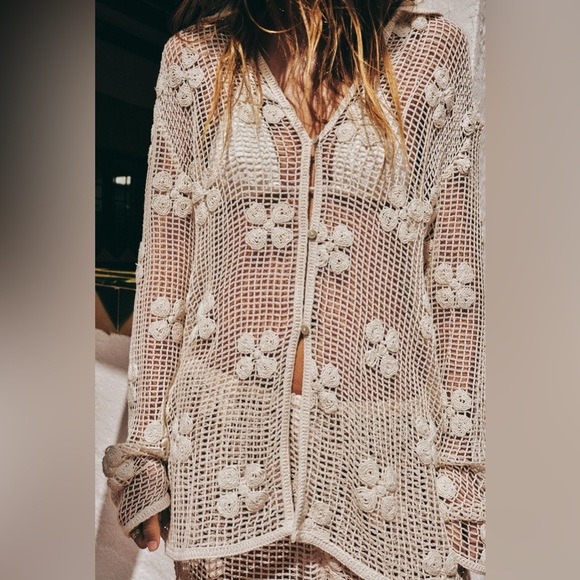 🦋 Bloggers Favorite 🦋 NWT Zara Floral Crochet Top & Pants Set Size L - Picture 13 of 16